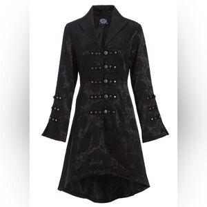 Hearts & Roses Brocade Gothic Steampunk Pirate Coat Cosplay In Black Size US 14